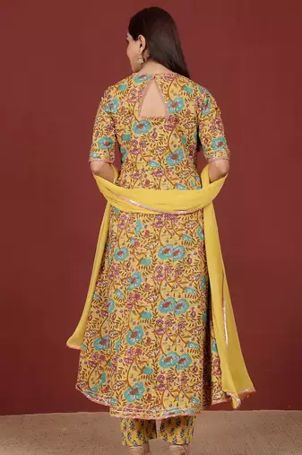 Women Floral Printed Regular Gotta Patti Pure Cotton Kurta, Trousers with Dupatta