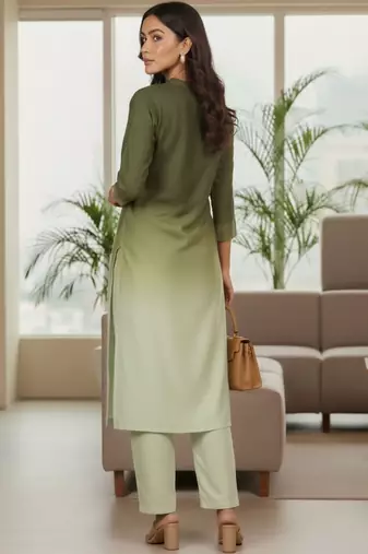 Women Ombre Dyed Regular Thread Work Kurta with Trousers