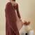 Brown embroidered shimmer silk peplum kurta with palazzo and dupatta