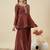 Brown embroidered shimmer silk peplum kurta with palazzo and dupatta