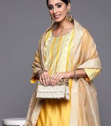 Women Yellow Printed Liva Kurta with Palazzos & With Dupatta