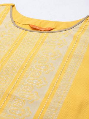 Women Yellow Printed Liva Kurta with Palazzos & With Dupatta 3