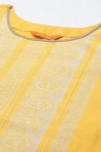 Women Yellow Printed Liva Kurta with Palazzos & With Dupatta