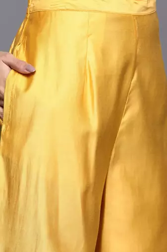 Women Yellow Printed Liva Kurta with Palazzos & With Dupatta