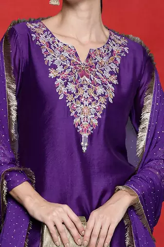 Women Floral Embroidered Kurta with Palazzos & Dupatta
