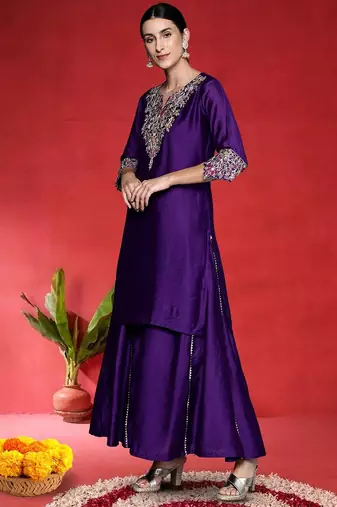 Women Floral Embroidered Kurta with Palazzos & Dupatta