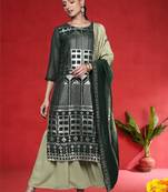 Women Printed Regular Sequinned Straight Kurta with Sharara & Dupatta