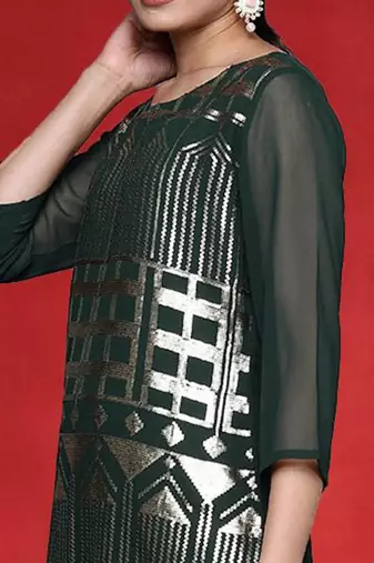 Women Printed Regular Sequinned Straight Kurta with Sharara & Dupatta