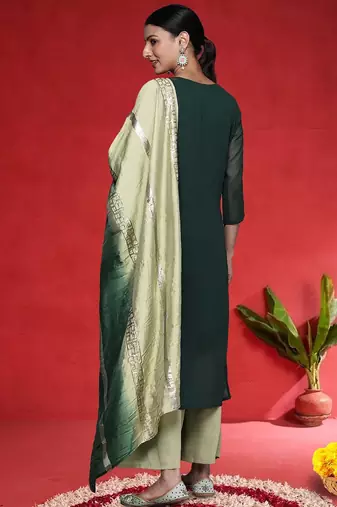 Women Printed Regular Sequinned Straight Kurta with Sharara & Dupatta
