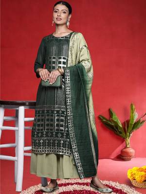 Women Printed Regular Sequinned Straight Kurta with Sharara & Dupatta 6