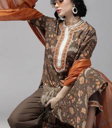 Taupe & Orange Floral Screen Print Kurta with Palazzos and Dupatta