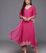 Women Floral Embroidered Thread Work Kurta with Embroidered Trousers & Dupatta
