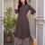 Black floral printed pure cotton a-line kurta with striped palazzo set