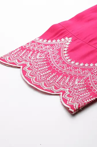 Women Floral Embroidered Thread Work Kurta with Embroidered Trousers & Dupatta