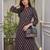 Black floral printed pure cotton a-line kurta with striped palazzo set