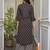 Black floral printed pure cotton a-line kurta with striped palazzo set