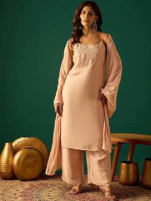Women Embroidered Regular Beads and Stones Kurta with Palazzos & Dupatta 1