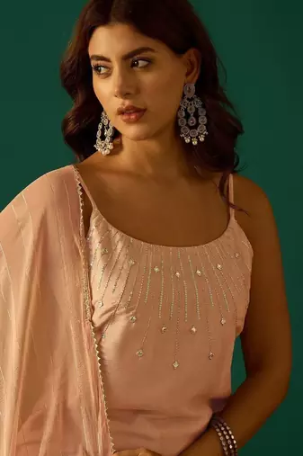 Women Embroidered Regular Beads and Stones Kurta with Palazzos & Dupatta