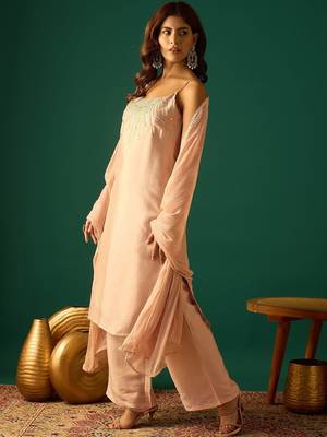 Women Embroidered Regular Beads and Stones Kurta with Palazzos & Dupatta 3