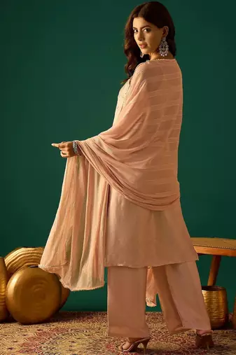 Women Embroidered Regular Beads and Stones Kurta with Palazzos & Dupatta