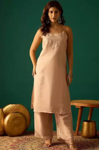 Women Embroidered Regular Beads and Stones Kurta with Palazzos & Dupatta