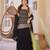 Black embroidered silk blend sleeveless short kurta sharara suit set with dupatta