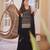 Black embroidered silk blend sleeveless short kurta sharara suit set with dupatta
