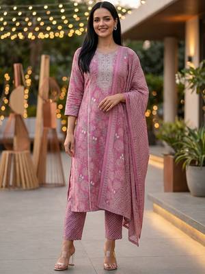 Women Ethnic Motifs Printed Regular Pure Cotton Kurta with Trousers & With Dupatta 1