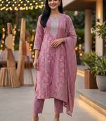 Women Ethnic Motifs Printed Regular Pure Cotton Kurta with Trousers & With Dupatta