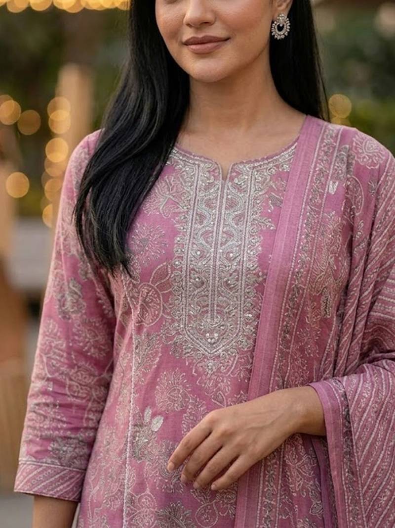 Women Ethnic Motifs Printed Regular Pure Cotton Kurta with Trousers & With Dupatta