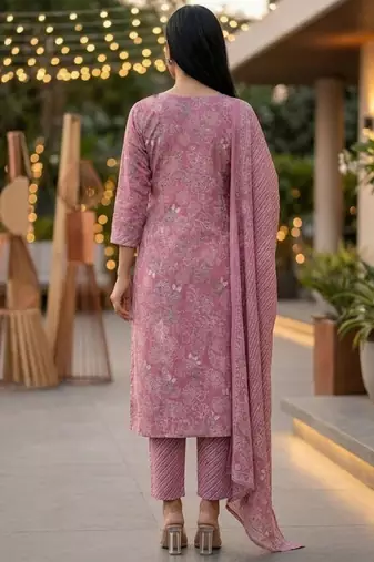 Women Ethnic Motifs Printed Regular Pure Cotton Kurta with Trousers & With Dupatta