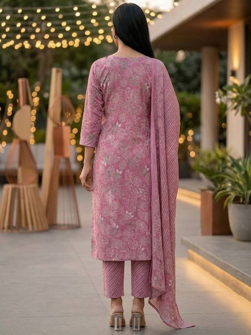 Women Ethnic Motifs Printed Regular Pure Cotton Kurta with Trousers & With Dupatta