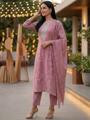 Women Ethnic Motifs Printed Regular Pure Cotton Kurta with Trousers & With Dupatta 5