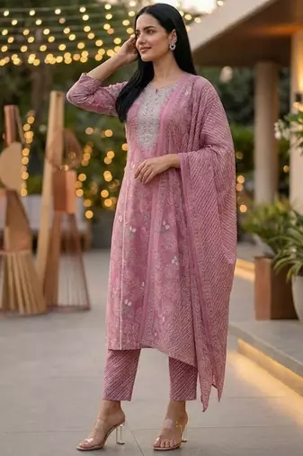 Women Ethnic Motifs Printed Regular Pure Cotton Kurta with Trousers & With Dupatta
