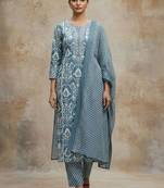 Women Ethnic Motifs Printed Regular Thread Work Pure Cotton Kurta with Trousers & With Dupatta