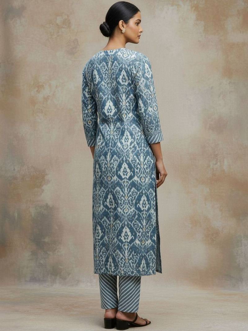 Women Ethnic Motifs Printed Regular Thread Work Pure Cotton Kurta with Trousers & With Dupatta