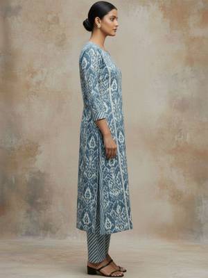 Women Ethnic Motifs Printed Regular Thread Work Pure Cotton Kurta with Trousers & With Dupatta 3