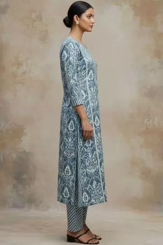 Women Ethnic Motifs Printed Regular Thread Work Pure Cotton Kurta with Trousers & With Dupatta