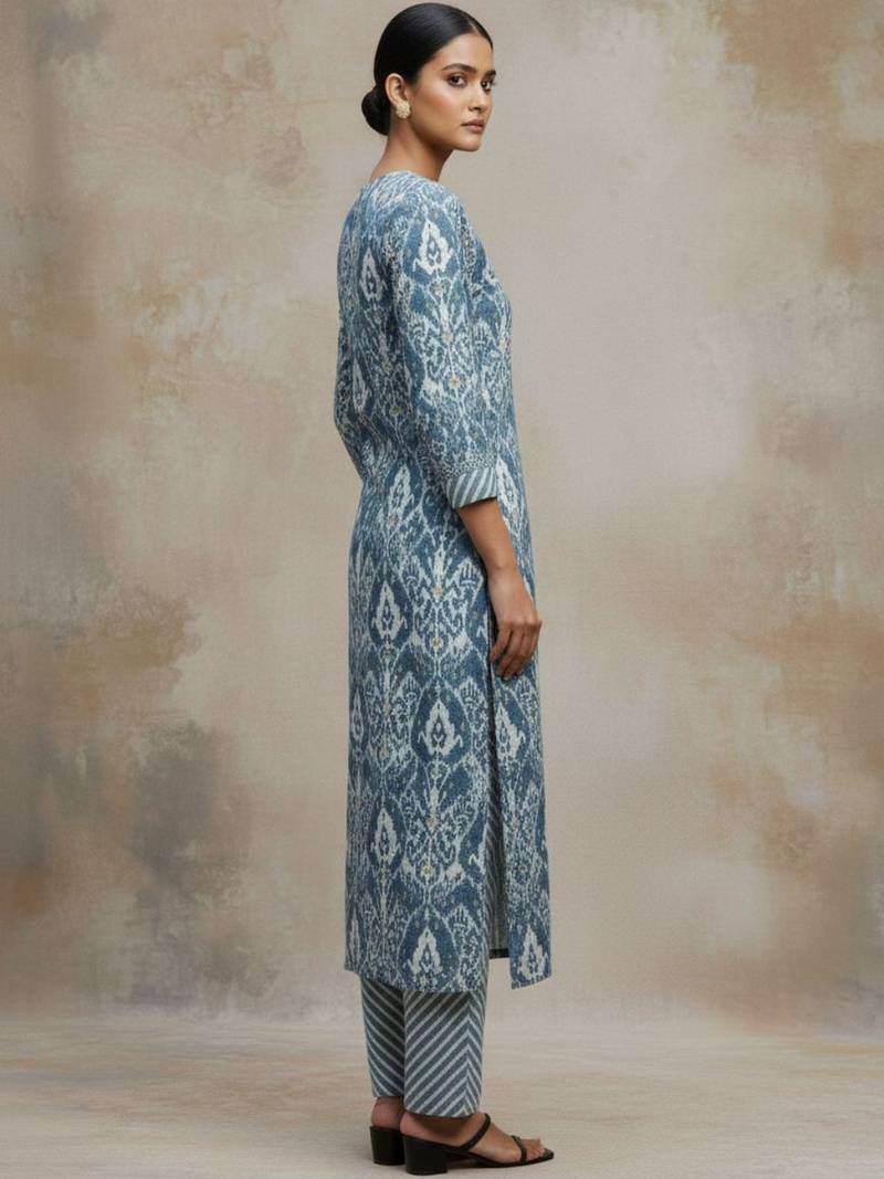 Women Ethnic Motifs Printed Regular Thread Work Pure Cotton Kurta with Trousers & With Dupatta