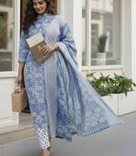 Women Ethnic Motifs Printed Regular Pure Cotton Kurta with Trousers & With Dupatta