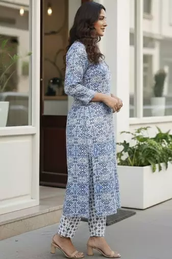Women Ethnic Motifs Printed Regular Pure Cotton Kurta with Trousers & With Dupatta