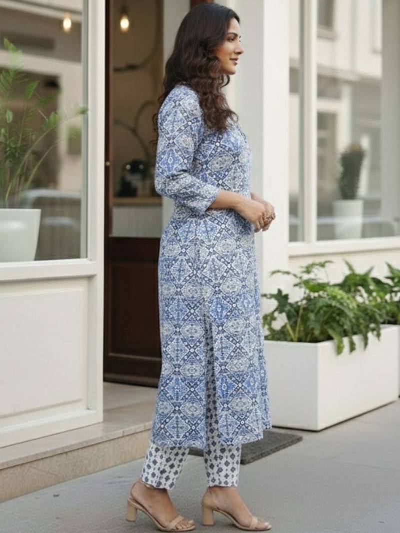 Women Ethnic Motifs Printed Regular Pure Cotton Kurta with Trousers & With Dupatta