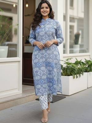 Women Ethnic Motifs Printed Regular Pure Cotton Kurta with Trousers & With Dupatta 5