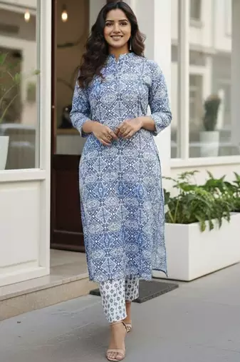Women Ethnic Motifs Printed Regular Pure Cotton Kurta with Trousers & With Dupatta