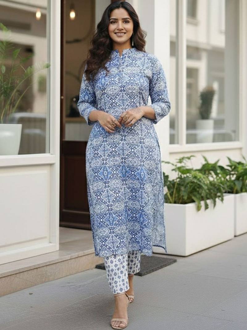 Women Ethnic Motifs Printed Regular Pure Cotton Kurta with Trousers & With Dupatta