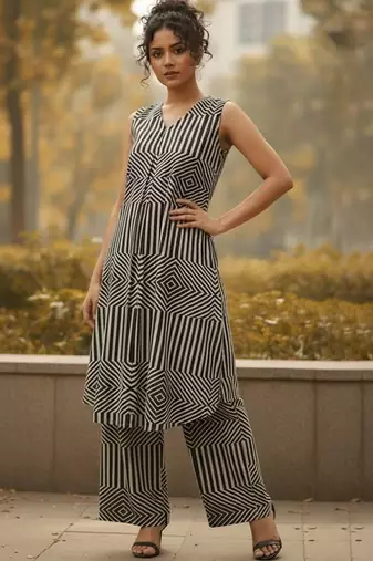 Women Striped Regular Kurta with Trousers