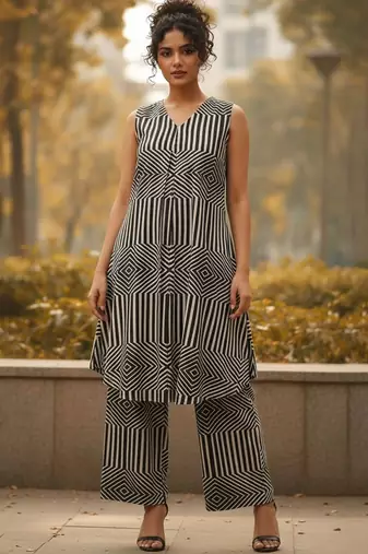 Women Striped Regular Kurta with Trousers