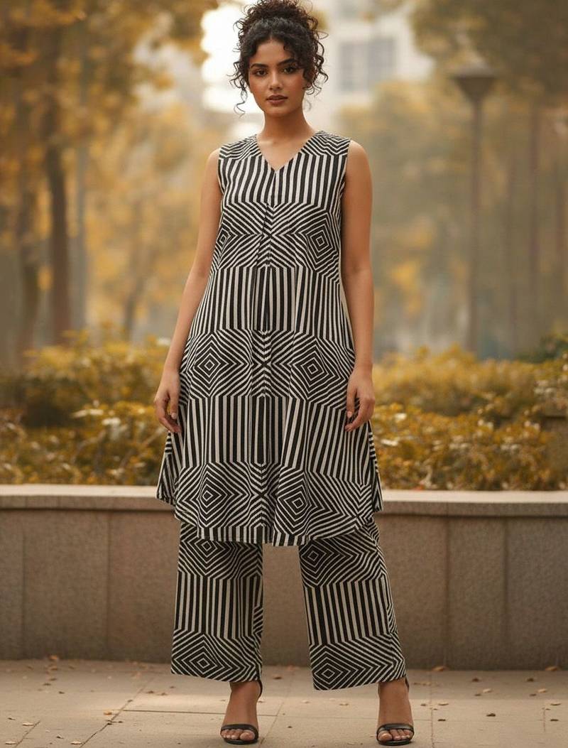 Women Striped Regular Kurta with Trousers