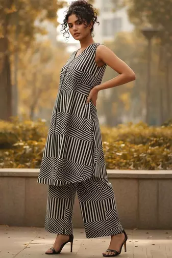 Women Striped Regular Kurta with Trousers
