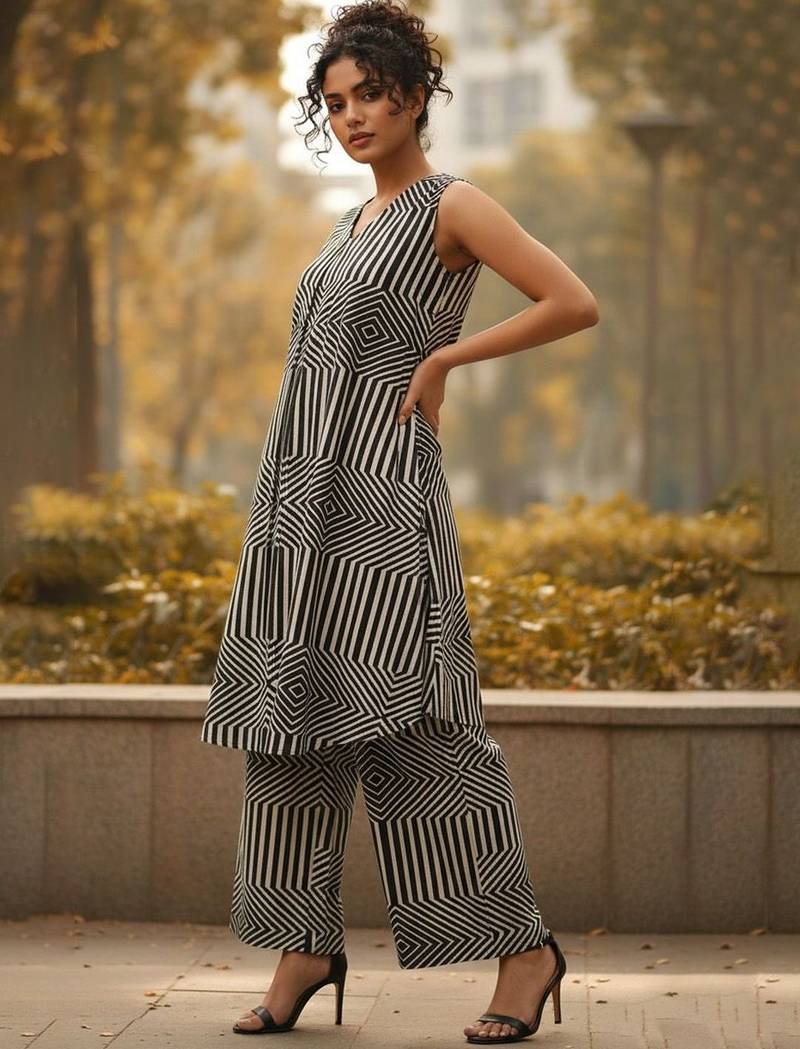 Women Striped Regular Kurta with Trousers